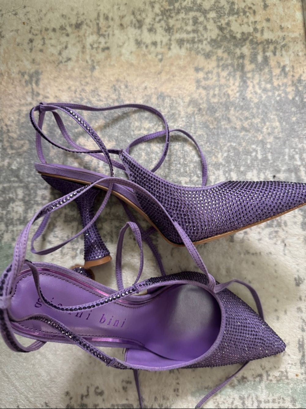 Gianni Bini Lavender Pointed-Toe Lace-Up Heels with crystals - Picture 5 of 6